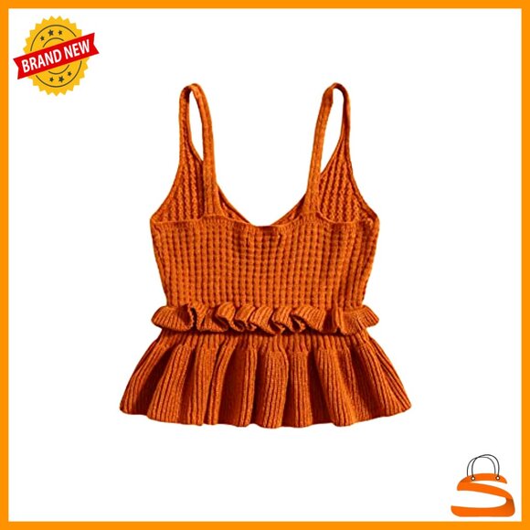 Sleeveless Peplum Crop Sweater Vest, Ruffle Hem, Slim Fit, Acrylic Knit - Picture 2 of 4